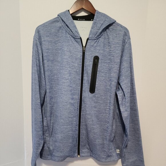 ZELOS TECH FLEECE COMFORT LIGHTWEIGHT ZIP HOODIE- CALM BLUE MEN'S MEDIUM - Picture 2 of 14